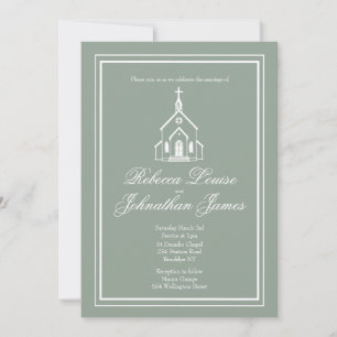 Convites Capela Tradicional Sage Verde Branco Casamento na