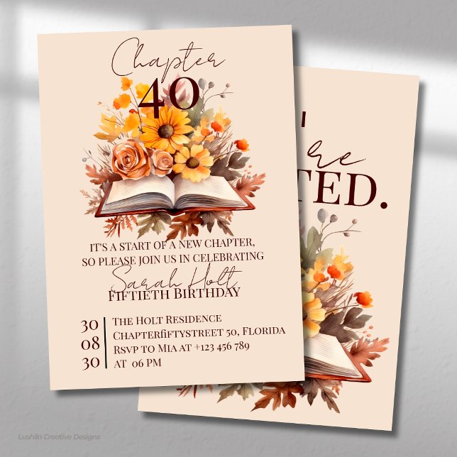 Convites Capítulo 40 Aniversário – Livro Aberto com Flores  (Criador carregado)