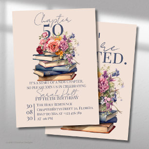 Convites Capítulo 50 Aniversário de Pilha de Livros com Flo