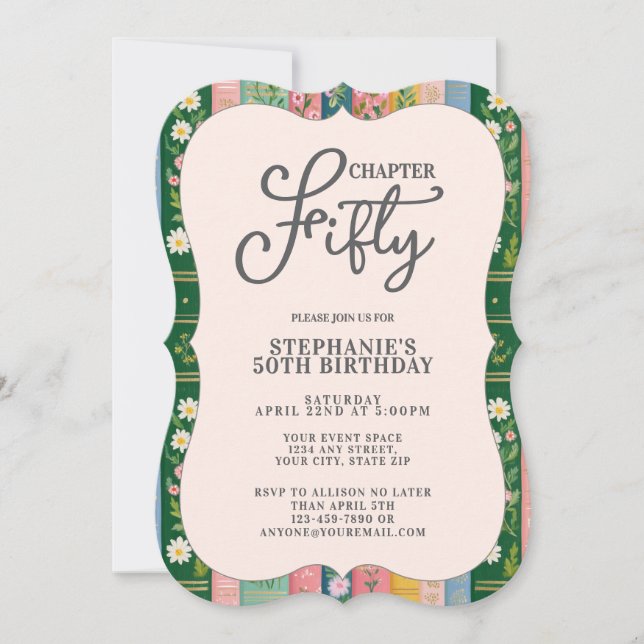 Convites Capítulo Cinquenta Livro Floral Tema de 50º Aniver (Frente)