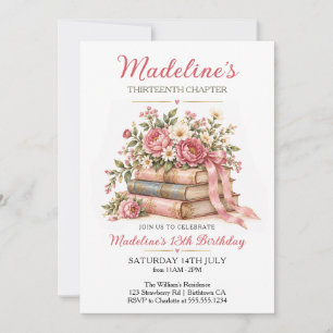 Convites Capítulo de Livro Vintage Floral Aniversário