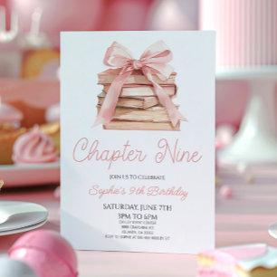 Convites Capítulo Nove Laços Rosa Livros Festa de Aniversár