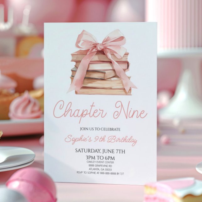 Convites Capítulo Nove Laços Rosa Livros Festa de Aniversár (Criador carregado)
