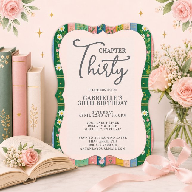 Convites Capítulo Trinta Livro de Histórias Florais Anivers (Chapter 30 Book Themed Birthday Invitation)
