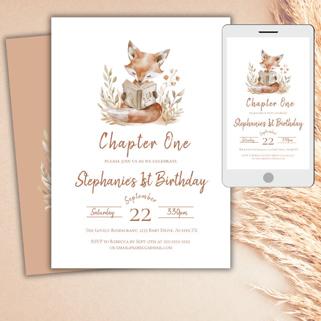 Convites Capítulo Um Fox Lendo um primeiro aniversario de L (Criador carregado)