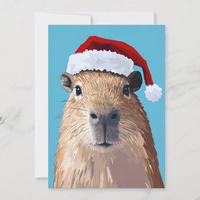 Convites Capivara Festiva com Chapéu de Papai Noel (Frente)