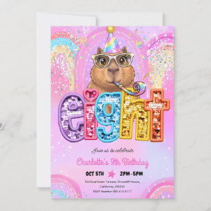 Convites Capivara Préppy Rosa Aniversário de 8 Anos