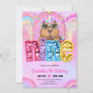 Convites Capivara Préppy Rosa Aniversário de 9 anos
