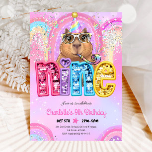 Convites Capivara Préppy Rosa Aniversário de 9 anos