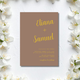 Convites Cappuccino Dourado Minimal Moderno Casamento Calig