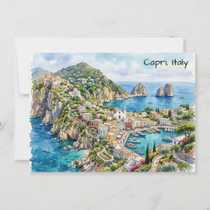 Convites Capri Itália Viagem Aquarela Minimalista Viagem