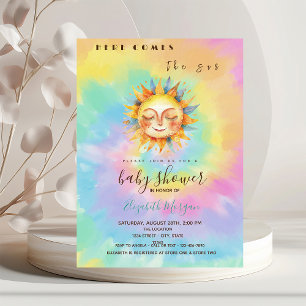 Convites Caprichoso Aqui Vem o Sol Tie Dye Baby Shower