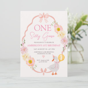Convites Caprichoso Floral Rosa Um Ganso Tolo Aniversário d