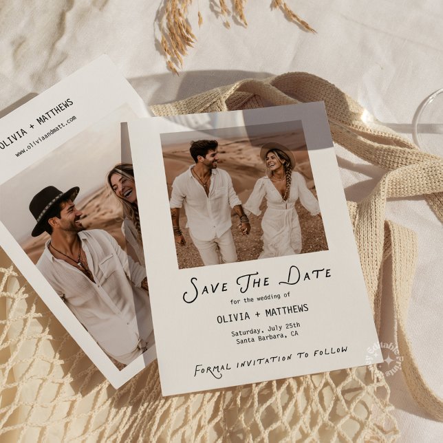 Convites Caprichoso Foto de Salvar a Data Minimalista (whimsical save the date, photo save the date, minimalist wedding invitation, modern wedding statione)