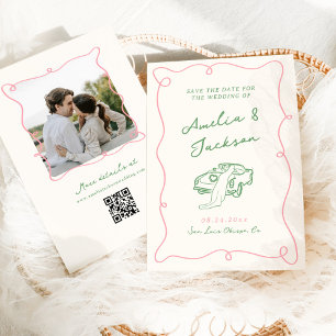 Convites Caprichoso Salve a Data Cor-de-Rosa e Verde Desenh