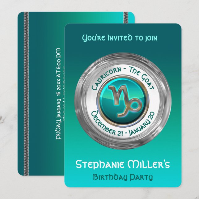 Convites Capricórnio - Sinal de Cabra Zodiac (Frente/Verso)