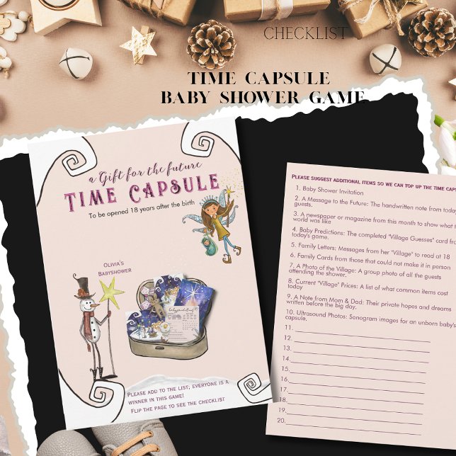 Convites Cápsula do Tempo para Chá de Bebê de Inverno 'É Pr (It Takes a Village Winter Baby Shower Time Capsule Invitation)