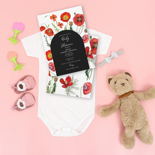Convites Cápsulas de Água Vermelha Chá de fraldas Floral (Red Watercolor Poppies Florals Baby Shower Invitation)