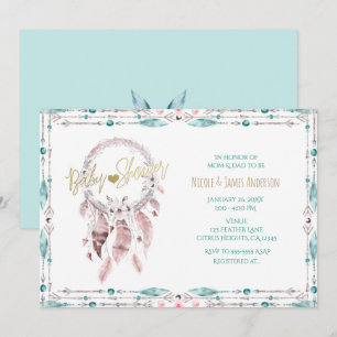 Convites Capturador de Sonhos de Penas Boêmio Banho de Bebê