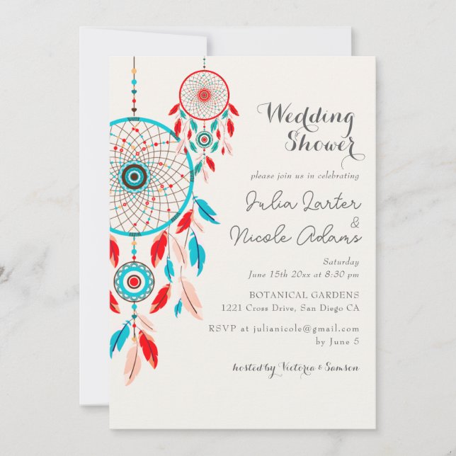 Convites Capturador de Sonhos Tribal Boho para Casamento Ch (Frente)