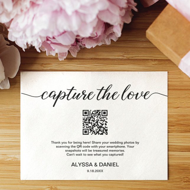 Convites Capturar o compartilhamento de fotos de casamento  (Capture the Love QR code smaller enclosure wedding photo share card.)