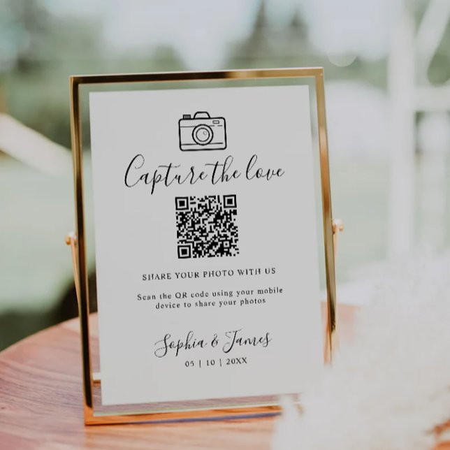 Convites Capturar o Sinal de Casamento do Código QR do Comp (Capture The Love Photo Share QR Code Wedding Sign Invitation)