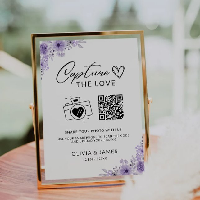 Convites Capturar O Sinal De Código Qr De Amor, Roxo (Capture The Love Qr Code Sign, Purple Invitation)