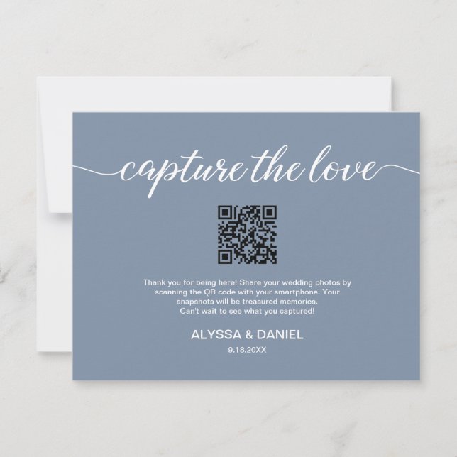 Convites Capture the love QR code wedding photo share blue (Frente)