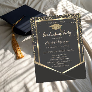 Convites Capuz de Graduação Diamantes Cinza Dourado Graduaç