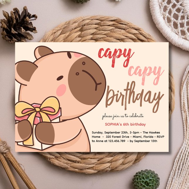 Convites Capy capy capybara birthday invitation (Criador carregado)