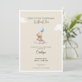 Convites Capybara Baby Shower Invitation Cloud and Balloon