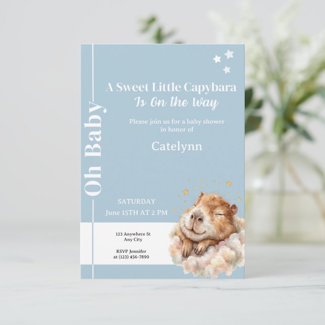 Convites Capybara Baby Shower Invitation • Oh Baby (Em pé/Frente)