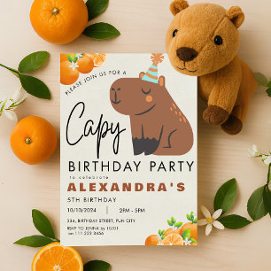Convites Capybara Birthday Cute Orange Tangerine Capibara