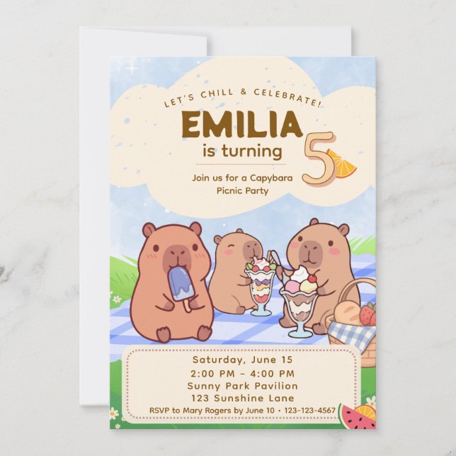 Convites Capybara Birthday Picnic Invitation (Frente)