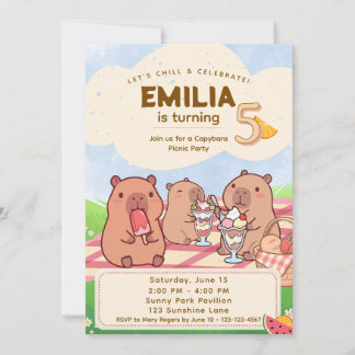 Convites Capybara Birthday Picnic Invitation