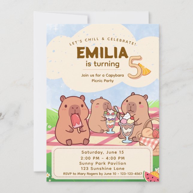 Convites Capybara Birthday Picnic Invitation (Frente)