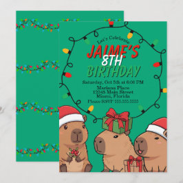 Convites Capybara Christmas Lights Birthday Party 