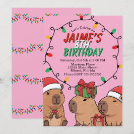 Convites Capybara Christmas Lights Birthday Party 