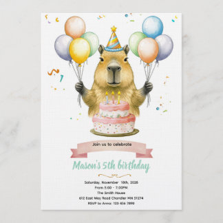 Convites Capybara cute birthday invitation