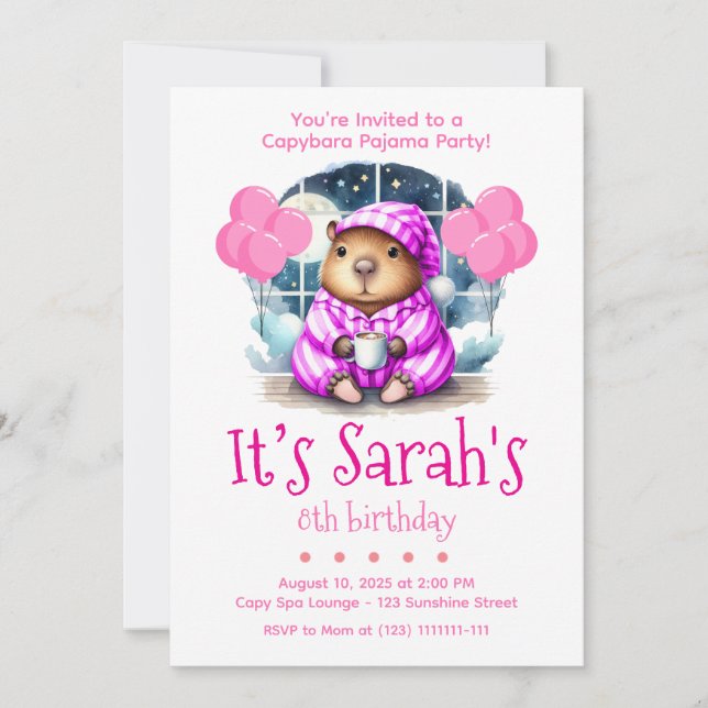 Convites  Capybara Pajama Birthday Party Invitation  (Frente)