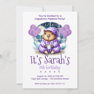 Convites Capybara Pajama Birthday Party Invitation