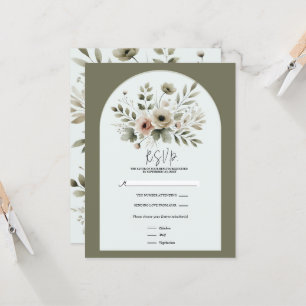 Convites Caqui Verde Oliva Floral Aquarela RSVP