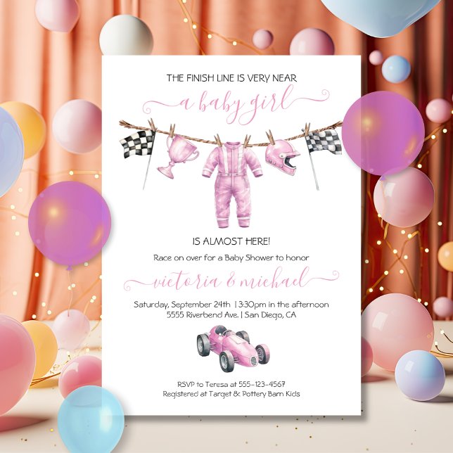 Convites Car Racing Girl Clothesline Baby Shower (Criador carregado)