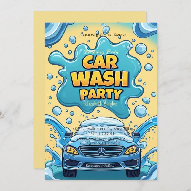 Convites Car Wash party Invitation – Suds  Celebration (Frente/Verso)