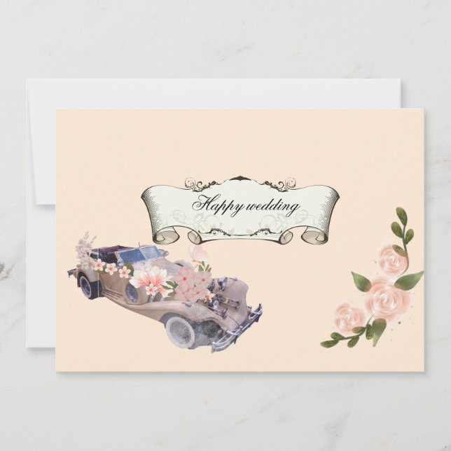 Convites Car wedding Navy Floral Bridal Shower &Recipe All  (Frente)