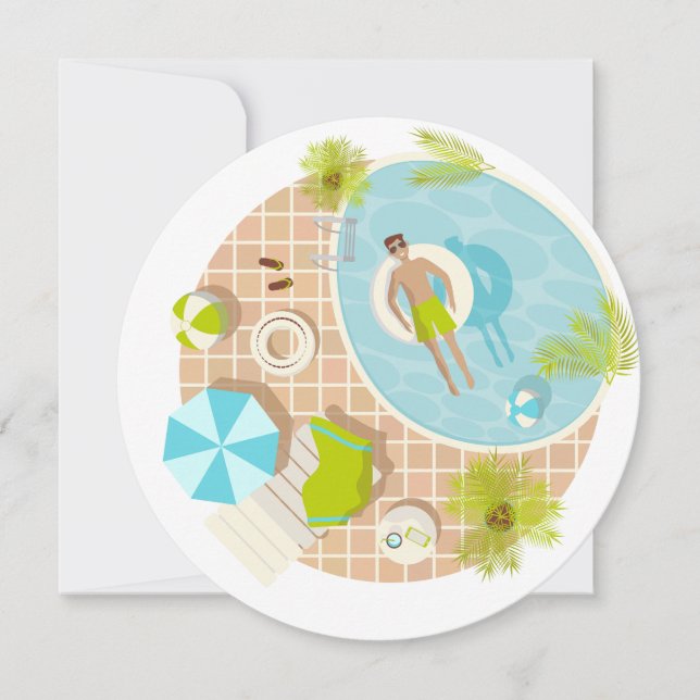 Convites cara da piscina em férias na praia tropical de ver (Frente)