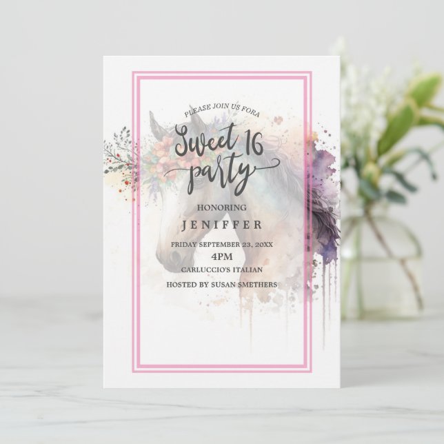 Convites Cara de cavalo com coroa de flor. (Em pé/Frente)