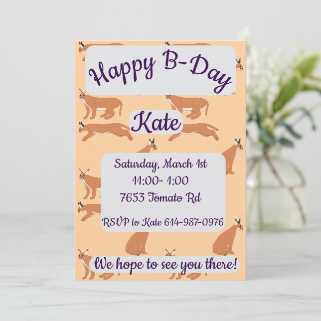 Convites Caracals Happy Birthday (Em pé/Frente)