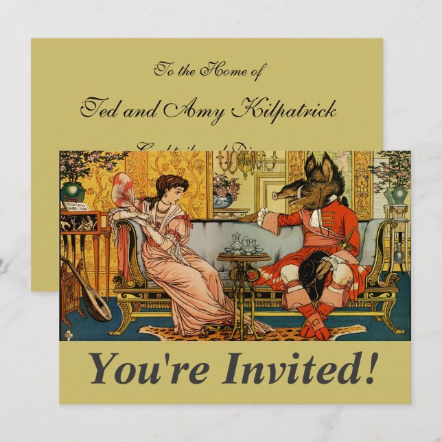 Convites Caracteres de Contorno de Fada Clássica da Besta (Frente/Verso)