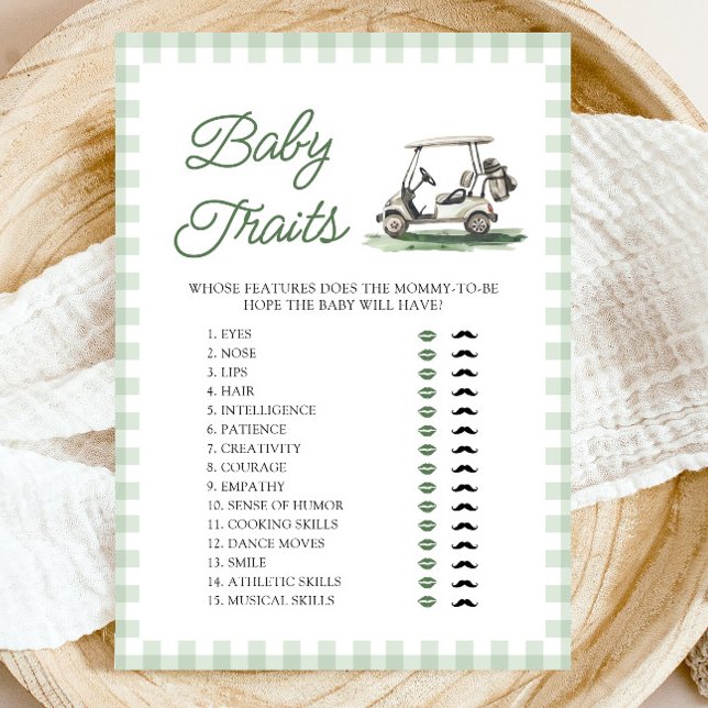 Convites Características do Bebê de Golfe Verde Salvia Jogo (Sage Green Golf Baby Traits Baby Shower Game)